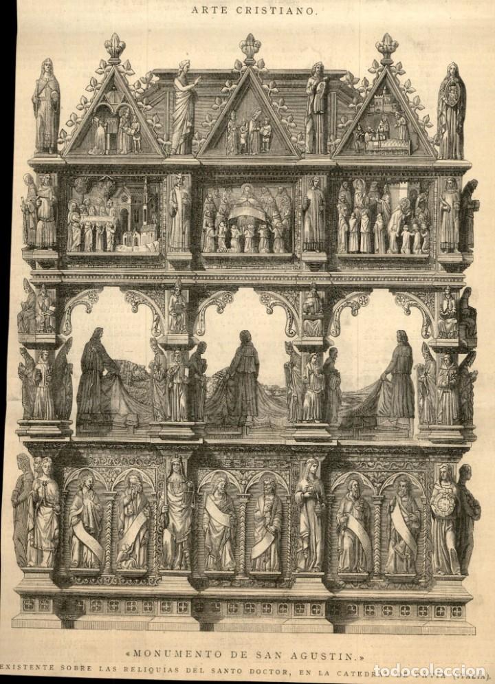 Arte: 1887 &ndash; Monumento de San Agustin &ndash; Catedral de Pavia - Italia  - La Ilustraci&oacute;n Espa&ntilde;ola.