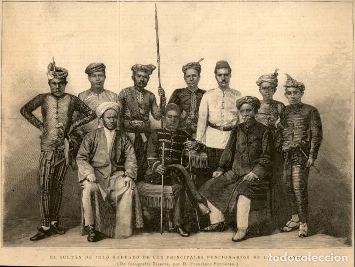 Kunst: 1887 &ndash; El sultan de Jolo con funcionarios de la Sultania  - La Ilustraci&oacute;n Espa&ntilde;ola.