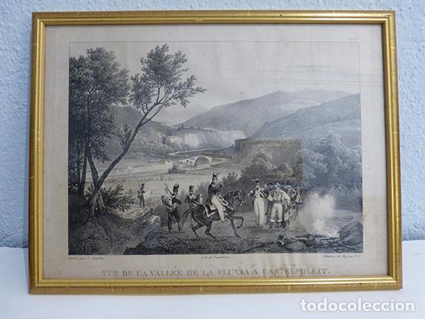 Arte: Grabado Vue de la vall&eacute;e de la Fluvia &agrave; Castellfollit