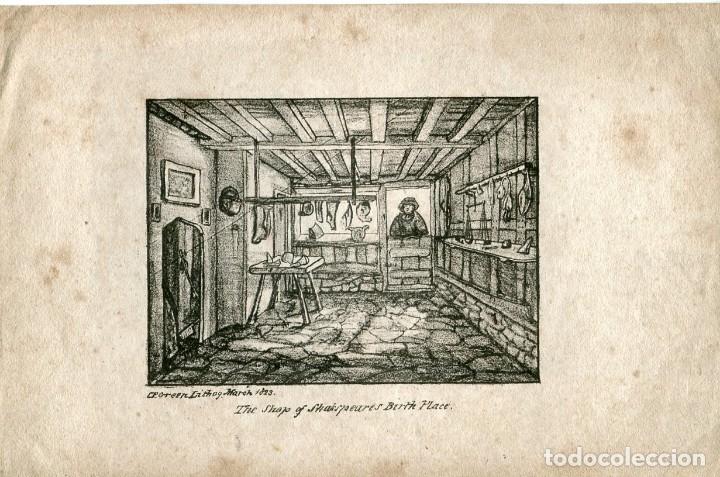 Art: Casa natal de Shakespeare, Stratford - Litograf&iacute;a original C.F. Green, 1823