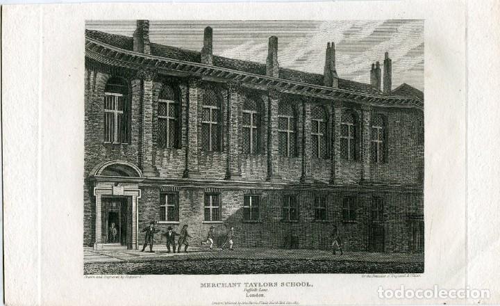 Art: Merchant Taylors School, Londres - Grabado original de Sheppard - 1815