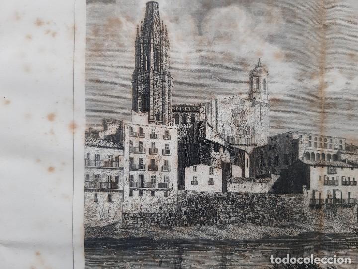 Art: CATALU&Ntilde;A VISTA DE LA CIUDAD DE GERONA GRABADO A ROCA SIGLO XIX