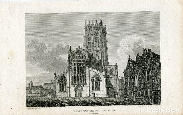 Arte: Iglesia de San Jorge, Doncaster - Grabado original de B. Howlett - 1803