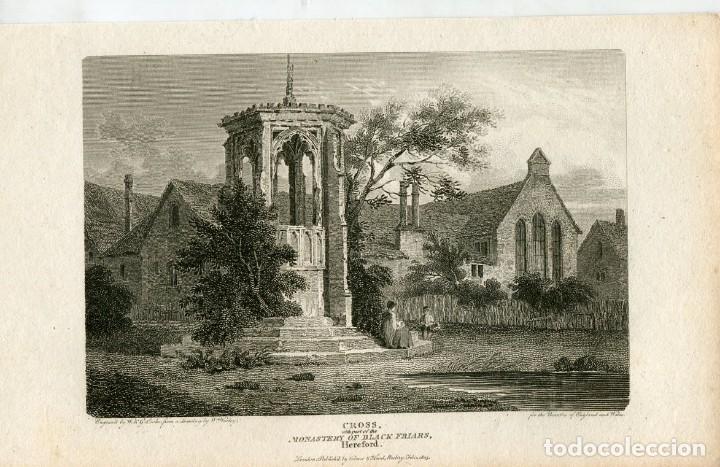 Arte: Cruz del monasterio dominico de Hereford - Grabado original de 1805