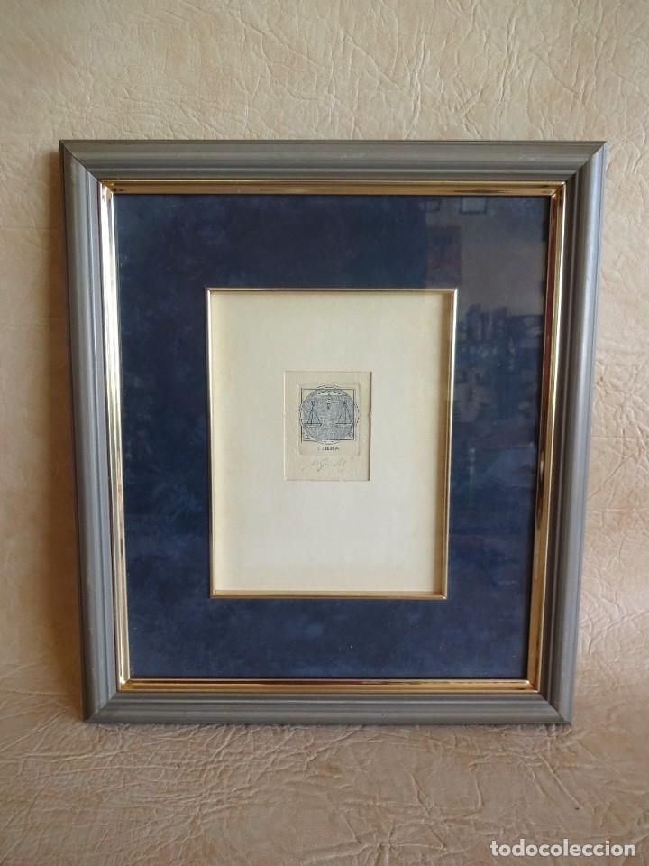 Arte: cuadro con grabado calcografico firmado simbolo zodiaco libra 33 cm x 29 cm