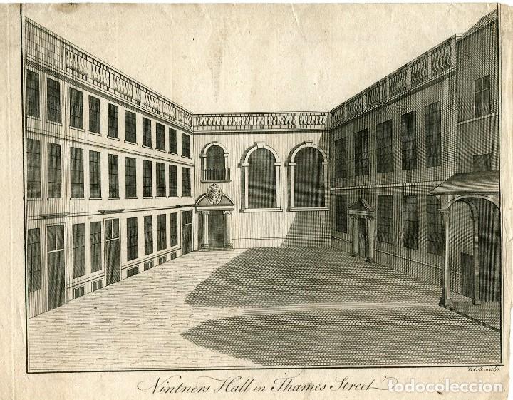 Arte: Vintners Hall, Thames Street, Londres - Grabado original de B. Cole - 1756