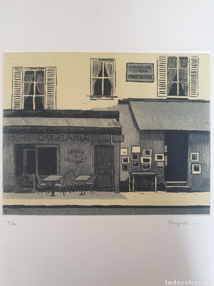 Arte: Josep Mª Vayreda Canadell (Olot, 1932-2001) - Restaurante de Montmartre,París.Grabado.Firmado. - Foto 2 - 195579067