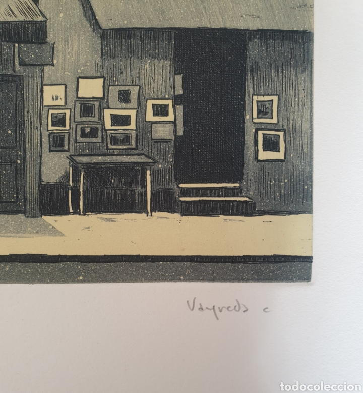 Arte: Josep Mª Vayreda Canadell (Olot, 1932-2001) - Restaurante de Montmartre,París.Grabado.Firmado. - Foto 3 - 195579067