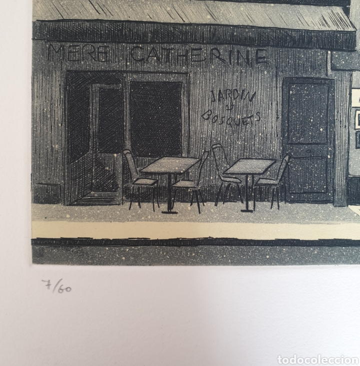 Arte: Josep Mª Vayreda Canadell (Olot, 1932-2001) - Restaurante de Montmartre,París.Grabado.Firmado. - Foto 4 - 195579067