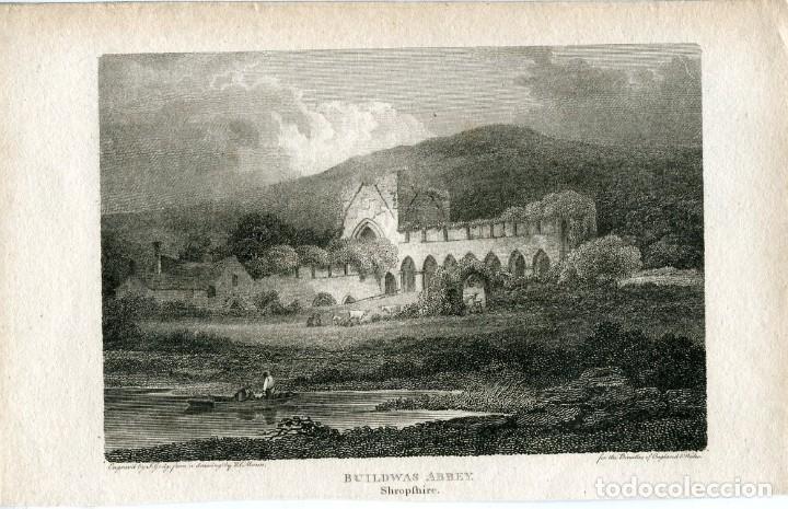 Art: Abad&iacute;a de Buildwas, Shropshire - Grabado original de J. Greig - s. XIX