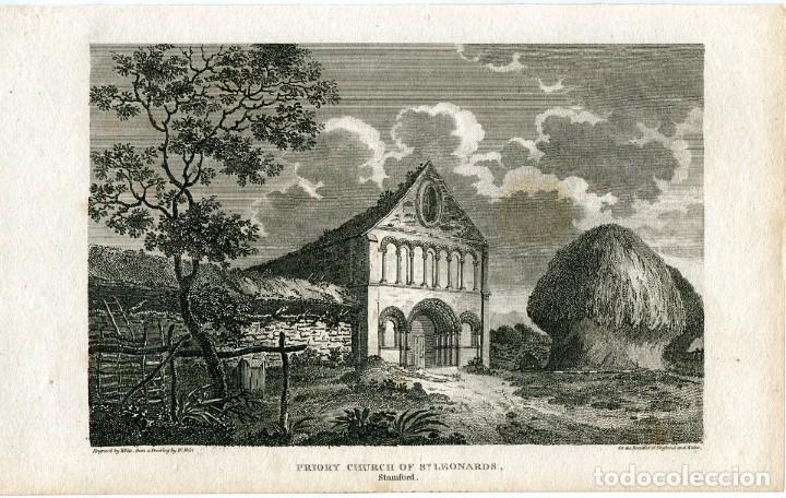 Arte: Priory Church of St. Leonards grabado en 1812 por White de un dibujo de W. Shirt