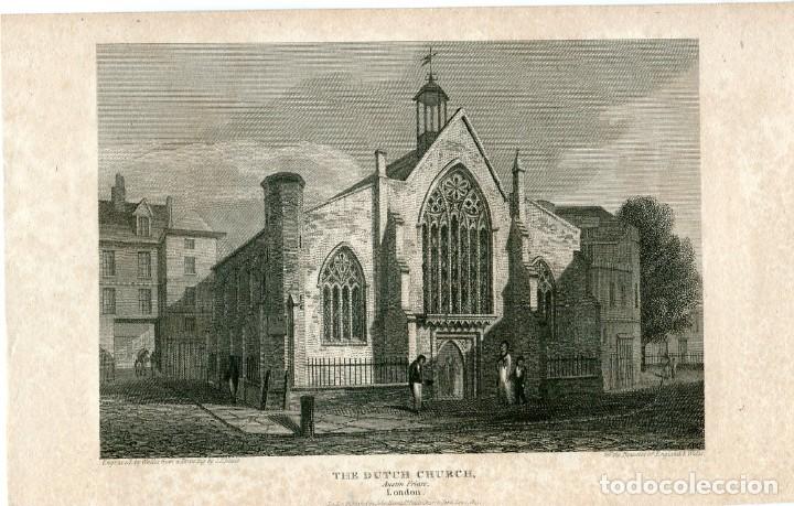 Arte: Dutch Church, Austin Friars, Londres - Grabado original Wallis - 1815