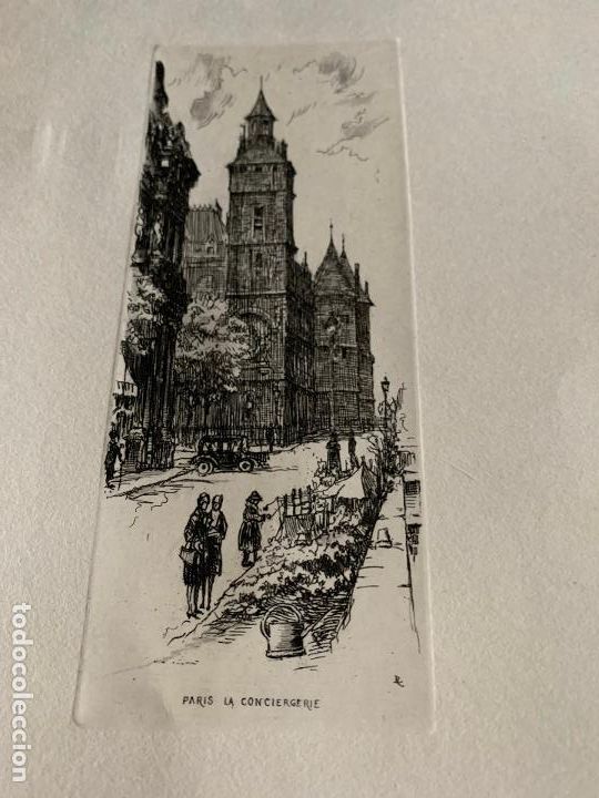 Arte: Antiguo grabado Leopold Robin. Paris, la conciergerie. Mide en total 23x16cms