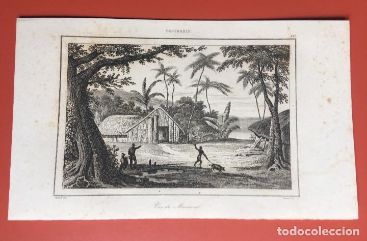 Arte: 1860 - GRABADO PAPUA NUEVA GUINEA - VISTA DE MANAVAI - 210x120 mm