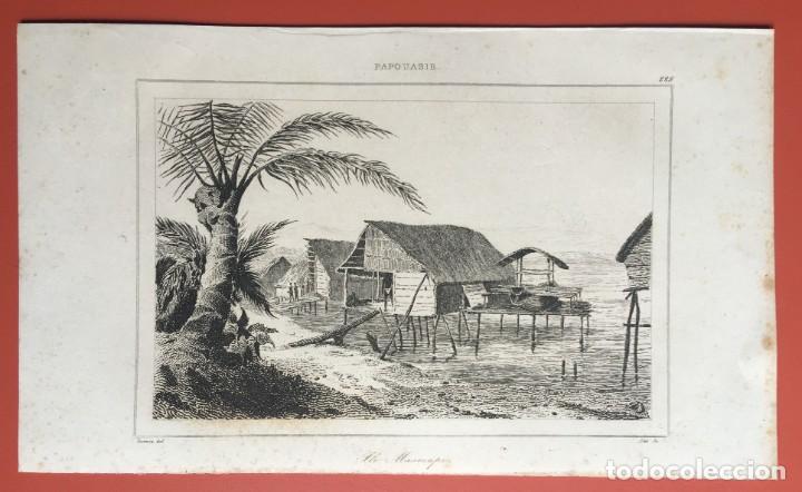 Arte: 1860 - GRABADO PAPUA NUEVA GUINEA - VISTA DE MASMAPI - 210x120 mm