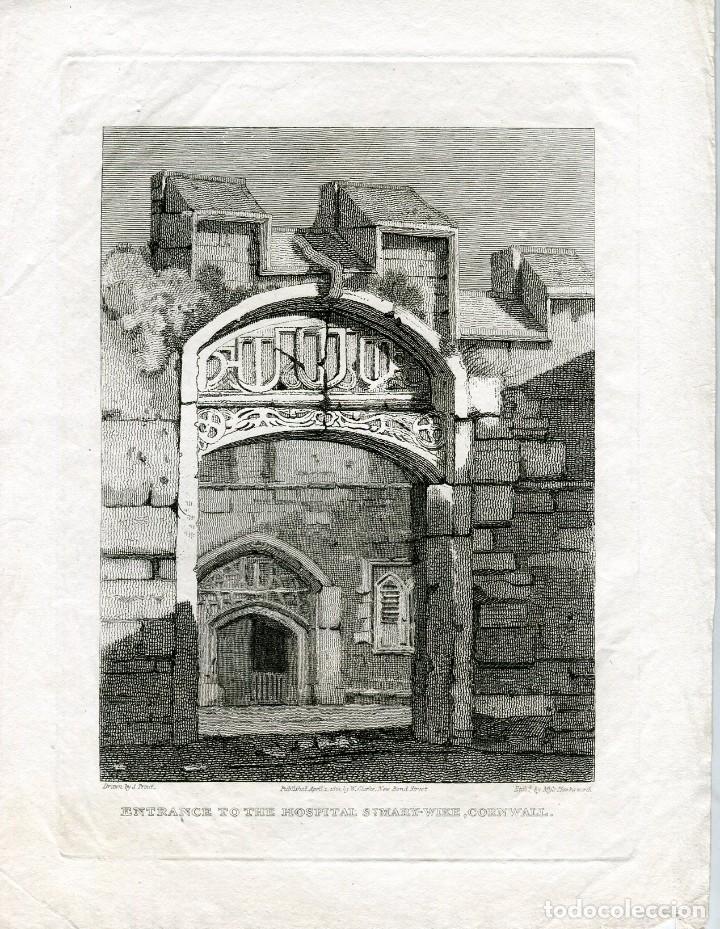 Arte: Hospital de St Mary-Wike, Cornualles - Grabado original seg&uacute;n S. Prout - 1810