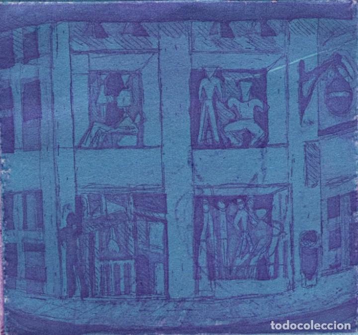 Arte: Isabel Serrahima (1934-1999) Grabado al aguafuerte Edificio con figuras - Foto 1