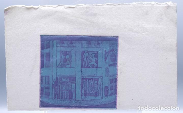 Arte: Isabel Serrahima (1934-1999) Grabado al aguafuerte Edificio con figuras - Foto 2