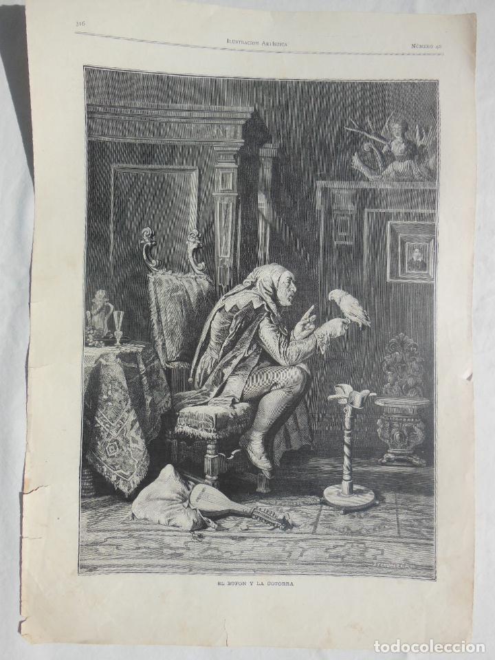 Arte: EL BUF&Oacute;N Y LA COTORRA. SCH&Uuml;BELER J. La Ilustraci&oacute;n Art&iacute;stica. 1880