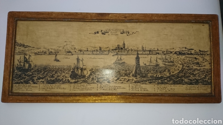 Arte: Grabado de Barcelona en madera - Foto 1