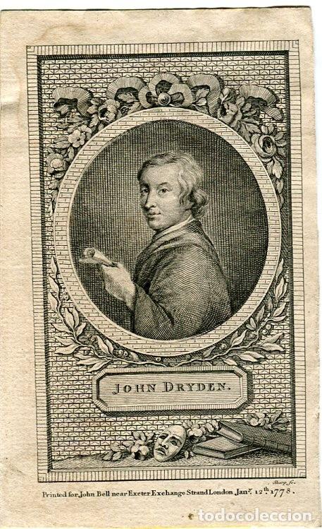 Arte: Retrato de John Dryden - Grabado original de William Sharp - 1778 - Foto 1