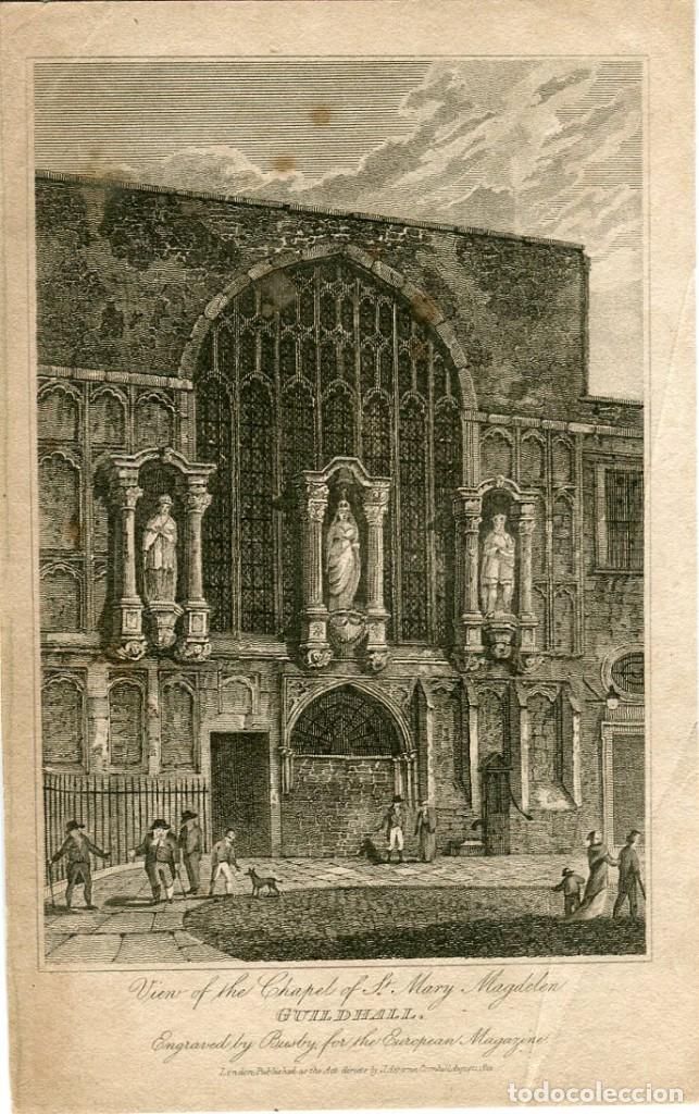 Arte: Capilla de Santa Mar&iacute;a Magdalena, Guildhall - Grabado original 1812
