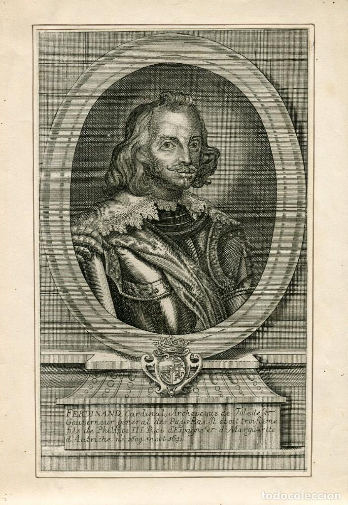 Arte: Cardenal Infante Fernando de Austria, arzobispo de Toledo - Grabado antiguo
