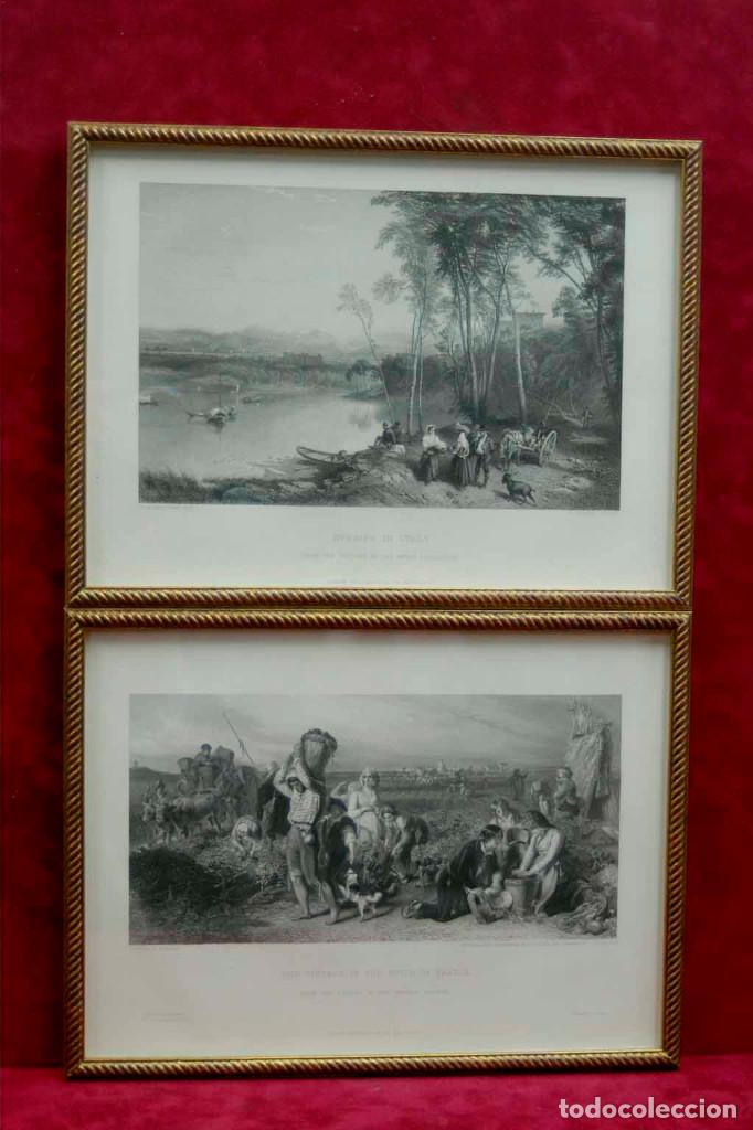 Art: Evenig in Italy, The ving&iexcl;tage in the south of France THE ART JOURNAL 1852, lote 2 cuadros
