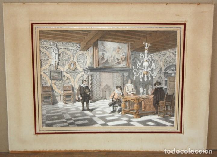 Arte: GRABADO ILUMINADO. INTERIOR CON PERSONAJES - Foto 2