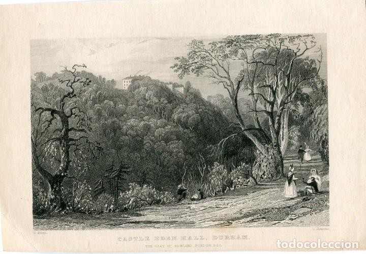 Art: Castle Eden Hall, Durham - Grabado original de T. Allom y T. Jeavons - 1832