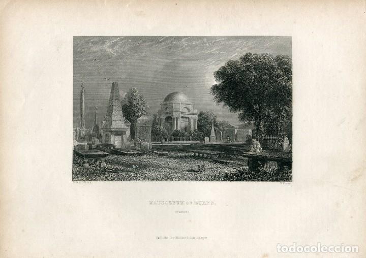 Arte: Mausoleo de Robert Burns, Dumfries - Grabado original de W. Forrest - 1840