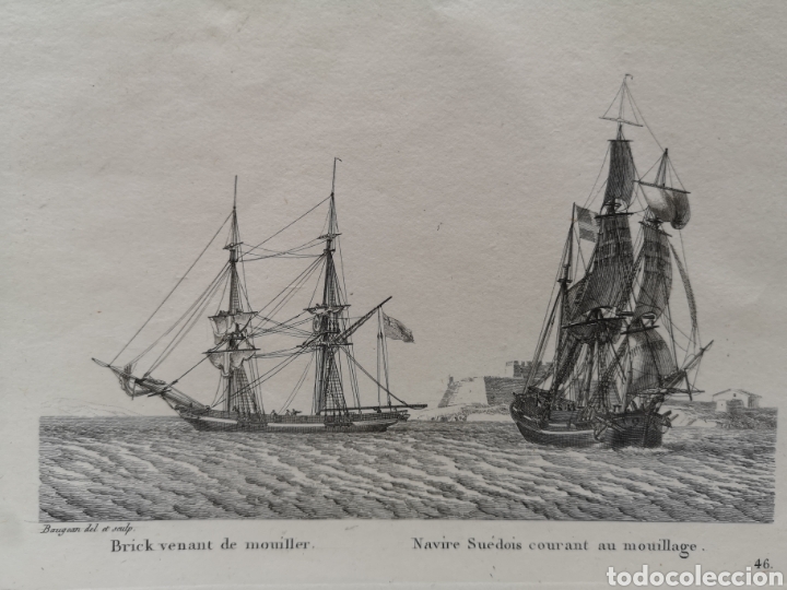 Art: MARINA - GRABADO BARCO FRANCES - 1814 - 27.50 X 20 CM - BRICK VENANT DE MOUILLER