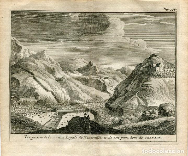 Arte: Granada, el Generalife y su parque - Grabado original Van der Aa - 1707 - Foto 1