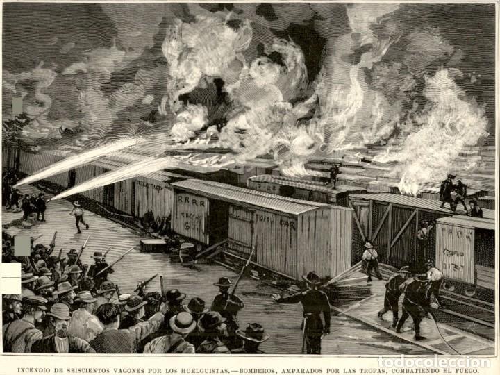 Kunst: 1894 - Chicago - Incendio de vagones del ferrocarril - La Ilustraci&oacute;n Espa&ntilde;ola y Americana