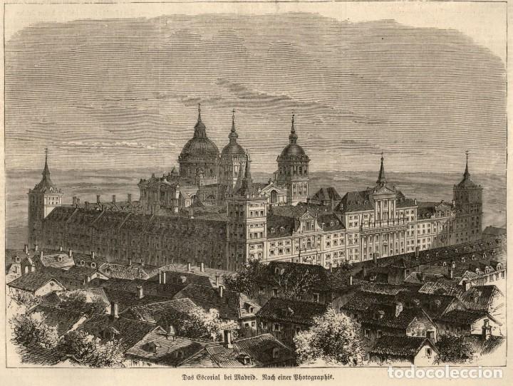 Art: 1872 - Original - El Escorial - Madrid - Grabado aleman sobre plancha de acero