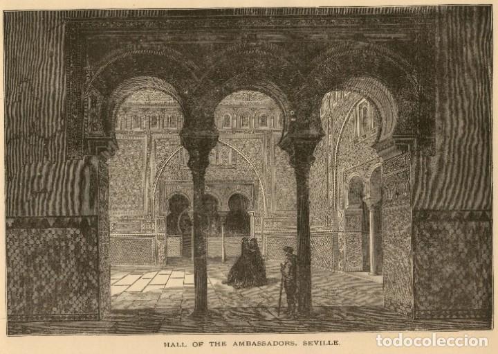 Art: 1865 - Original - Hall de embajadores en Sevilla - Grabado aleman sobre plancha de acero