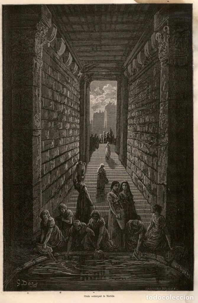 Arte: 1878 - Original - Merida Badajoz - Grabado aleman sobre plancha de acero - De Aarde en Haar Volken