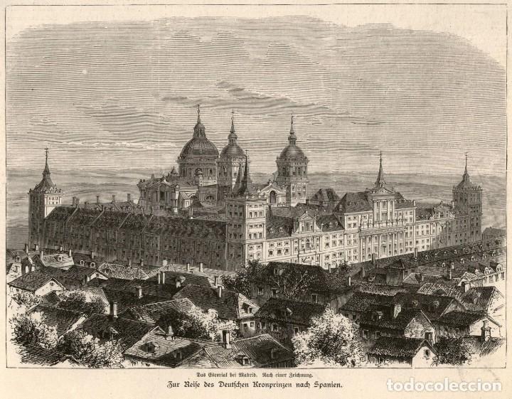 Art: 1883 - Original - El Escorial Madrid - Grabado aleman sobre plancha de acero