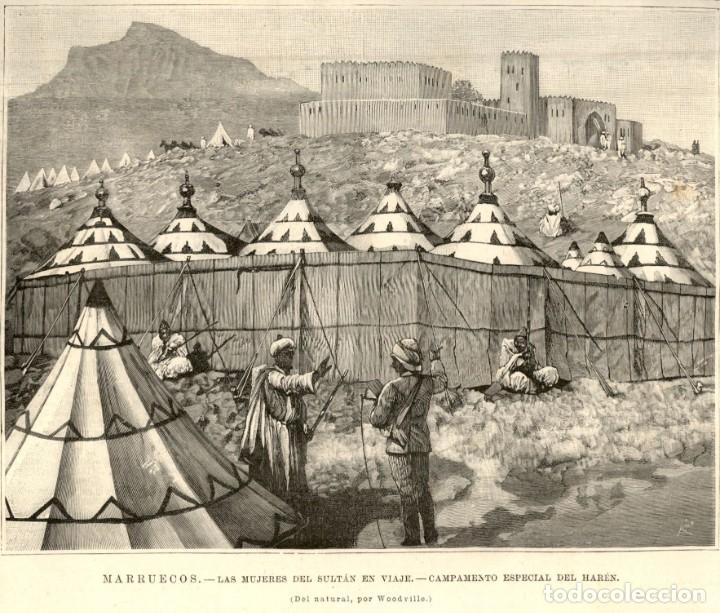 Arte: 1894 - Marruecos - Las mujeres del sultan en viaje - Campamento del Haren - La Ilustraci&oacute;n Espa&ntilde;ola