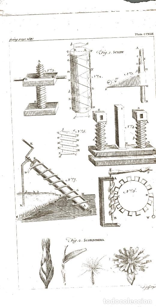 Arte: Grabado original 1763. Screw. Tornillo. Mec&aacute;nica. - Foto 1