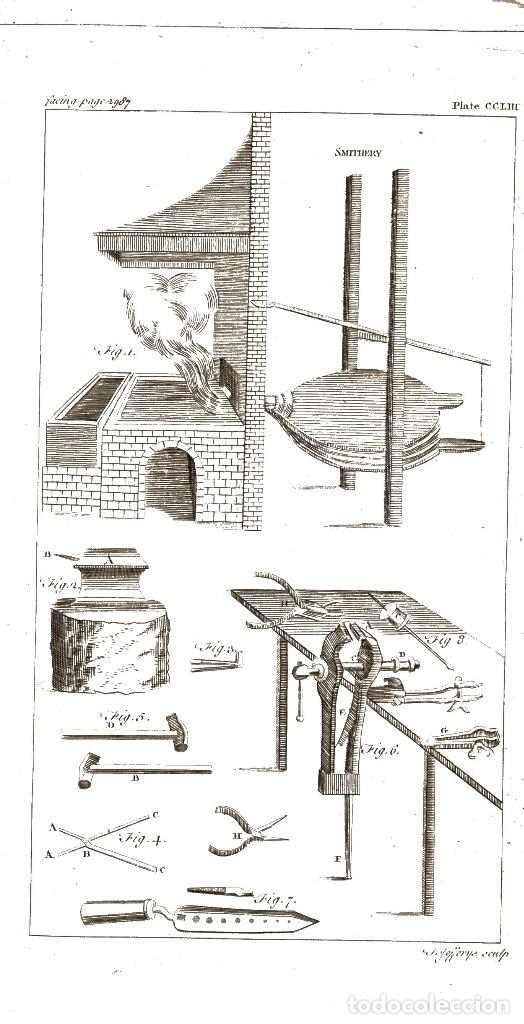 Arte: Grabado original 1763. Smithery. Forja. - Foto 1