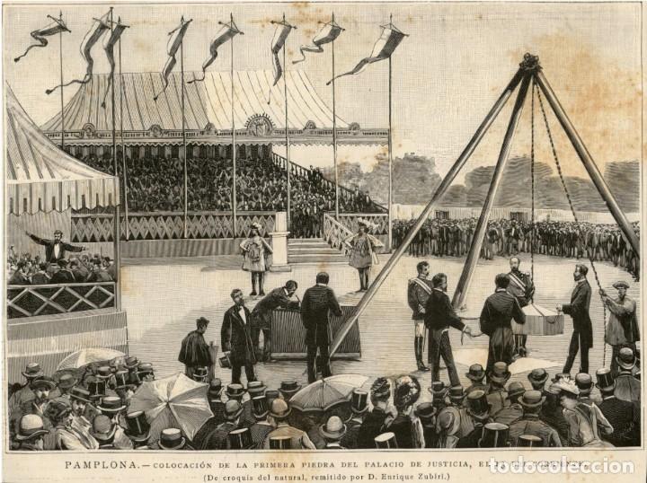 Arte: 1890 - Pamplona, primera piedra del Palacio de Justicia - Paseo Sarasate - La Ilustraci&oacute;n Espa&ntilde;ola
