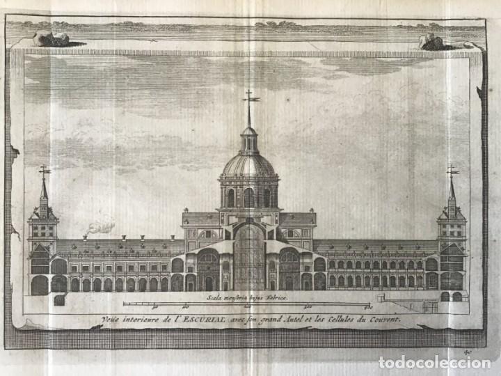 Arte: GRABADO. ESPA&Ntilde;A. MADRID. MONASTERIO DE EL ESCORIAL. CORTE INTERIOR EDIFICIO. VAN DER AA - Foto 2