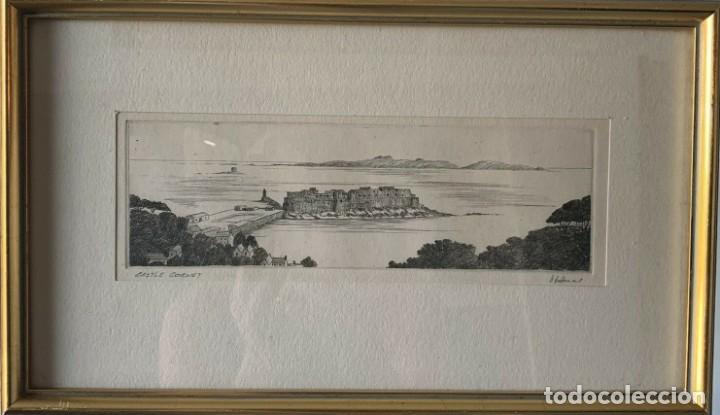 Arte: Original Etching Engraving - Castle Cornet, Guernsey, Signed 30x18 cm - Foto 1