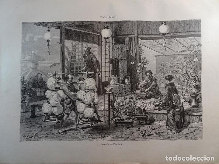 Art: ANTIQUE ENGRAVED JAPAN YEAR 1876 FLOWER SHOP 19th CENTURY PRINT 0017GCDC