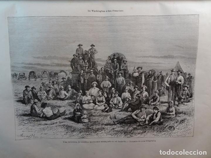 Art: ANTIQUE ENGRAVED UNITED STATES 1876 CARAVAN OF MORMON 19th CENTURY PRINT 35CC