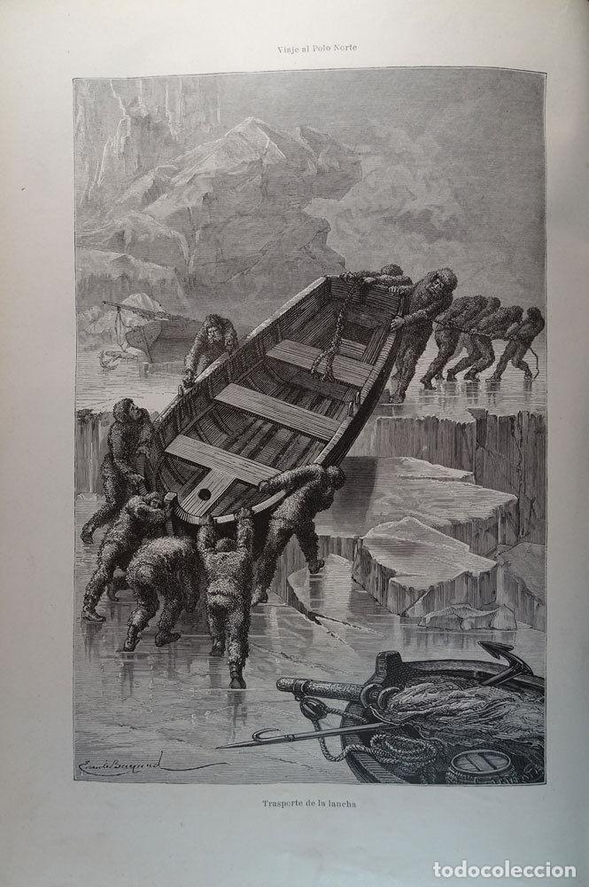 Kunst: ANTIQUE ENGRAVED NORTH POLE 1876 TRANSPORT OF THE BOAT 19th CENTURY PRINT 049CC