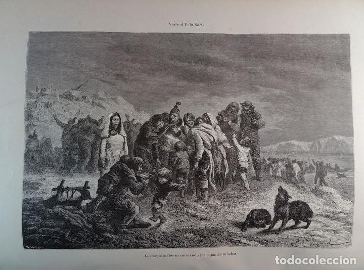 Kunst: ANTIQUE ENGRAVED NORTH POLE 1876 THE HUSKIES MUSIC BOXES 19th CENTURY PRINT 50CC