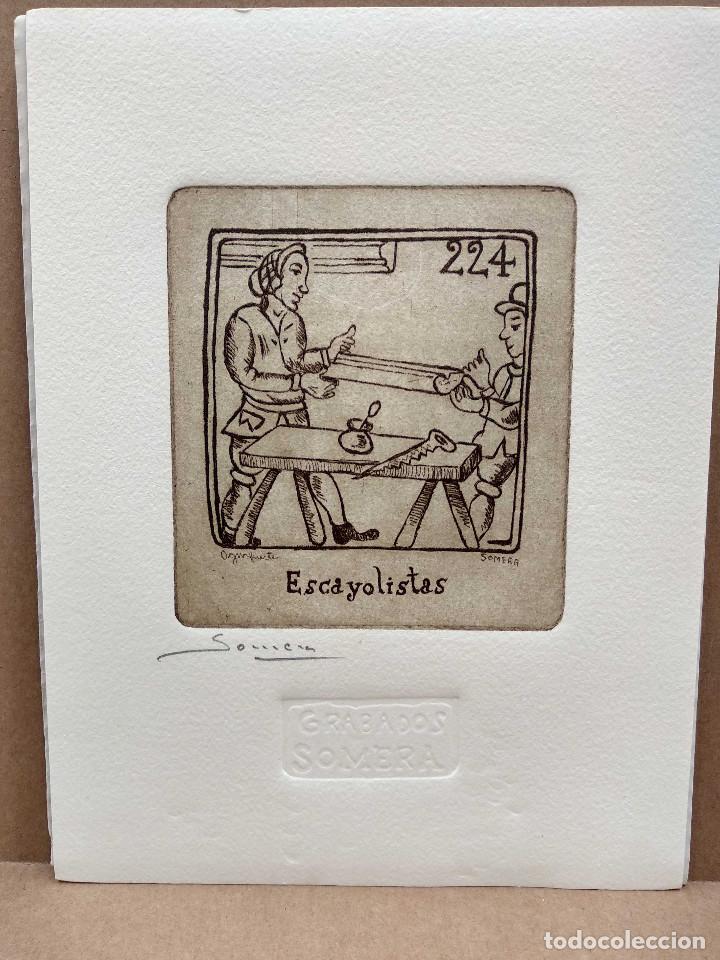 Kunst: Escayolistas, grabado de Somera, Certificado de garantia