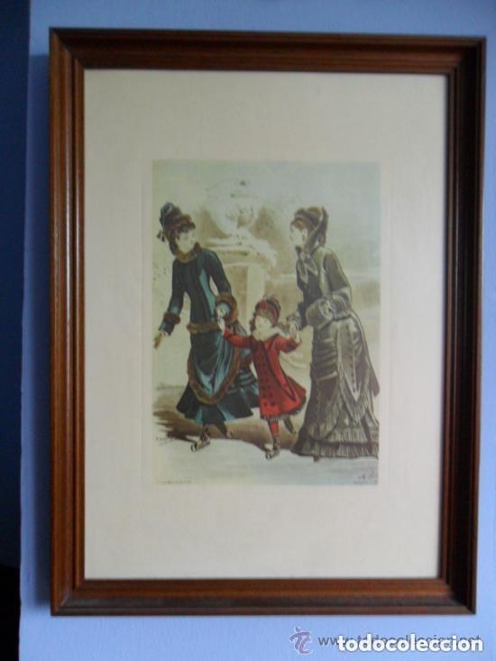 Arte: CUADRO CON ANTIGUO GRABADO A COLOR DE MODA DE &Eacute;POCA - Foto 1